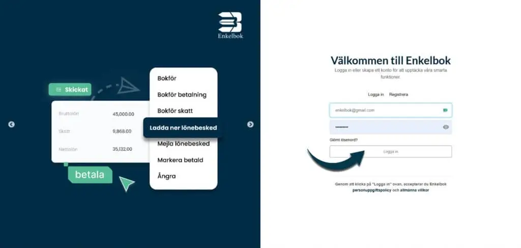 Välj alternativet för att registrera affärsutgifter med privata medel i Enkelbok
